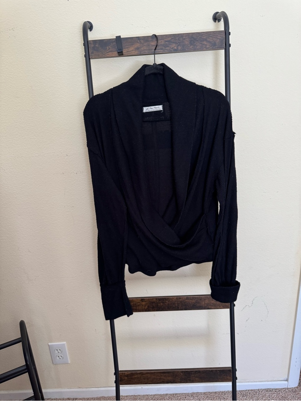 Free People Black Draped Open-Front Knit Cardigan